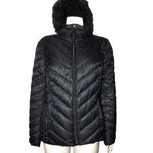 Michael Kors Packable Puffer Jacket Coat Hooded Signature All Over Print Medium